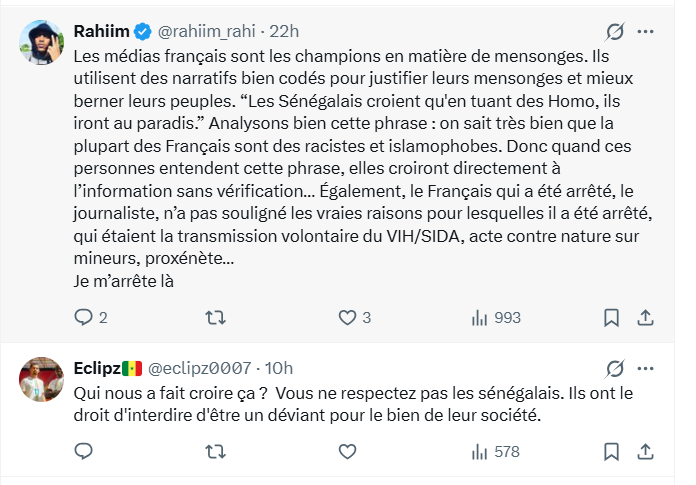 Capture d'écran des réactions sur les réseaux sociaux