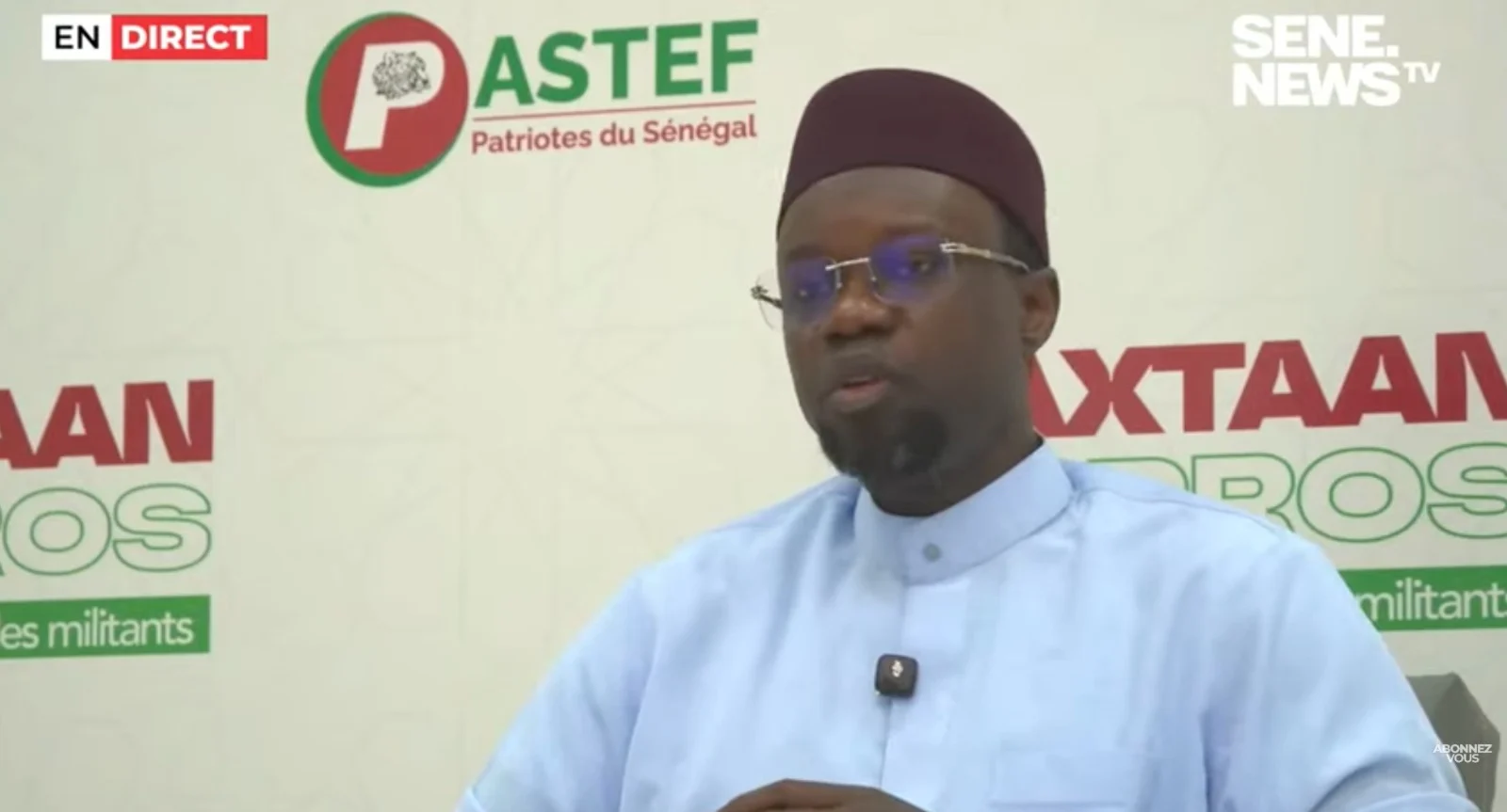 Portrait d’Ousmane Sonko lors d’une prise de parole publique