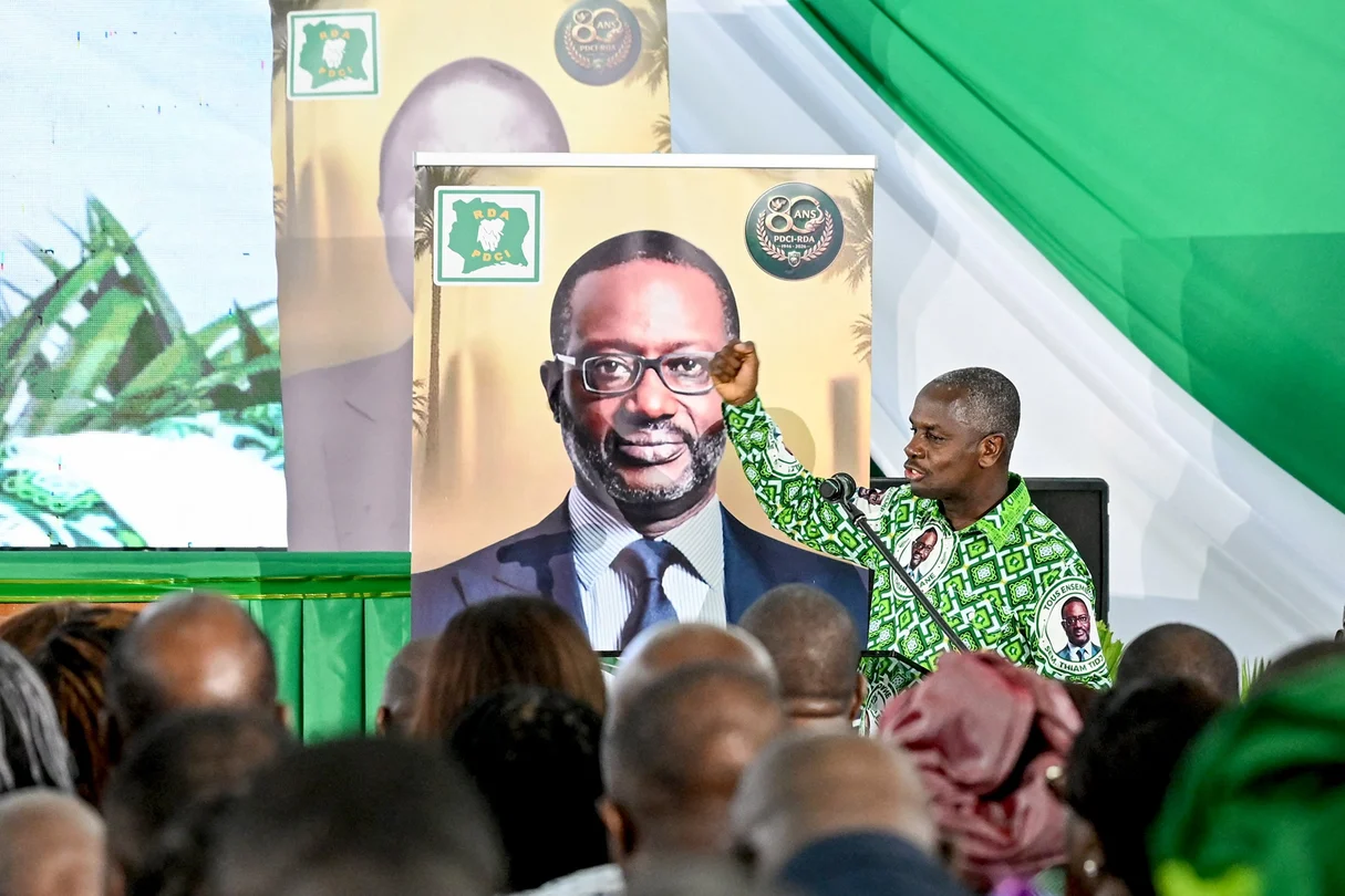 Calice Yapo Yapo, secrétaire exécutif du PDCI, lors des célébrations du 80e anniversaire du parti à Abidjan en avril 2026