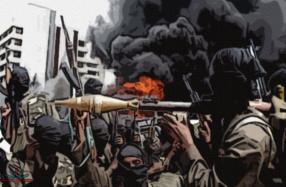 Illustration montrant des combattants de Boko Haram utilisant des outils numériques