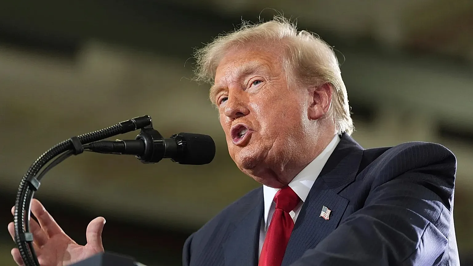 Le président Donald Trump lors d'un discours à Milford, Michigan, en juillet 2026.